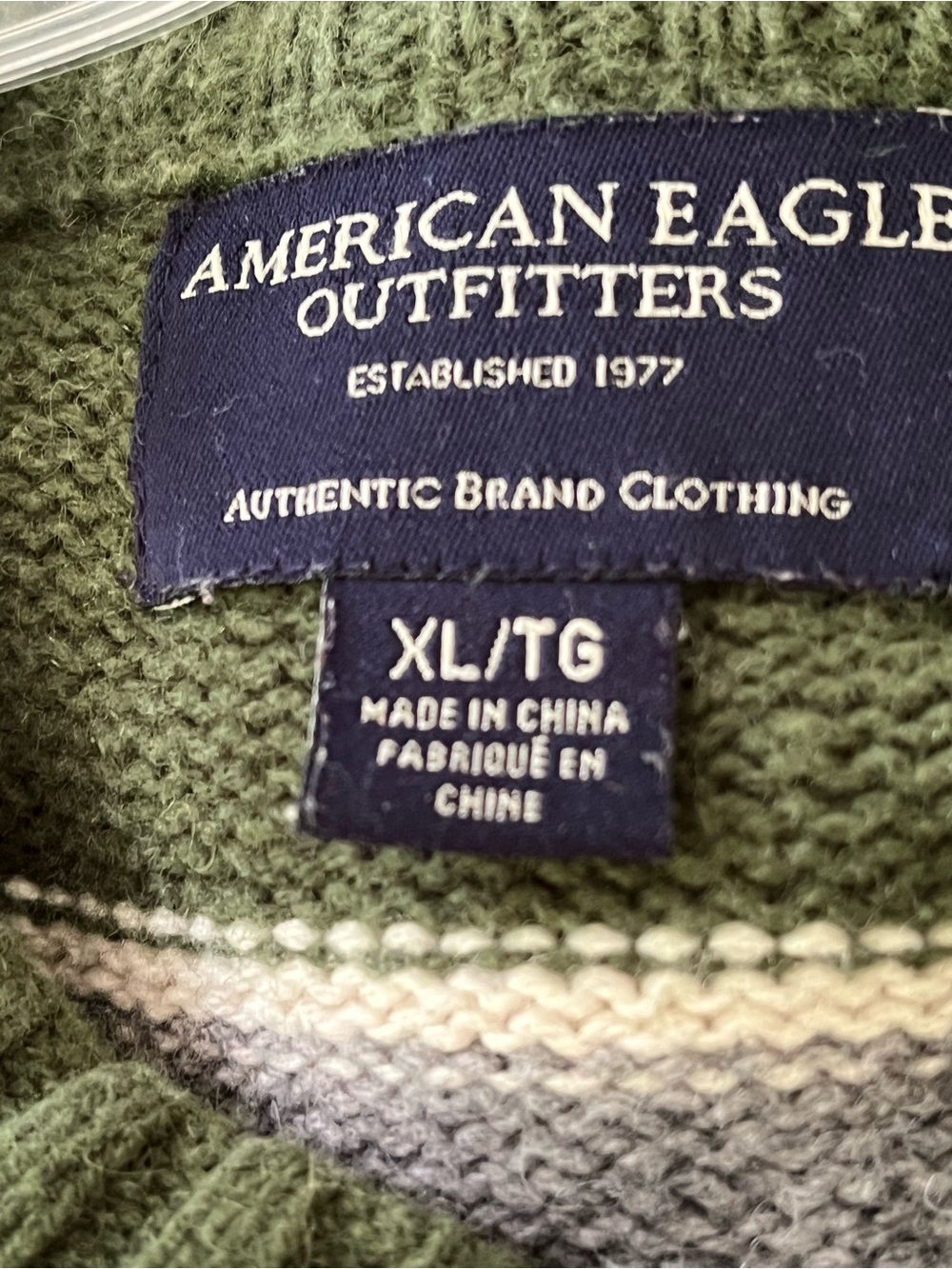 Y2K American Eagle Mens XL Green Gray Stripe Wool Blend Crewneck Sweater Vintage - Picture 11 of 12